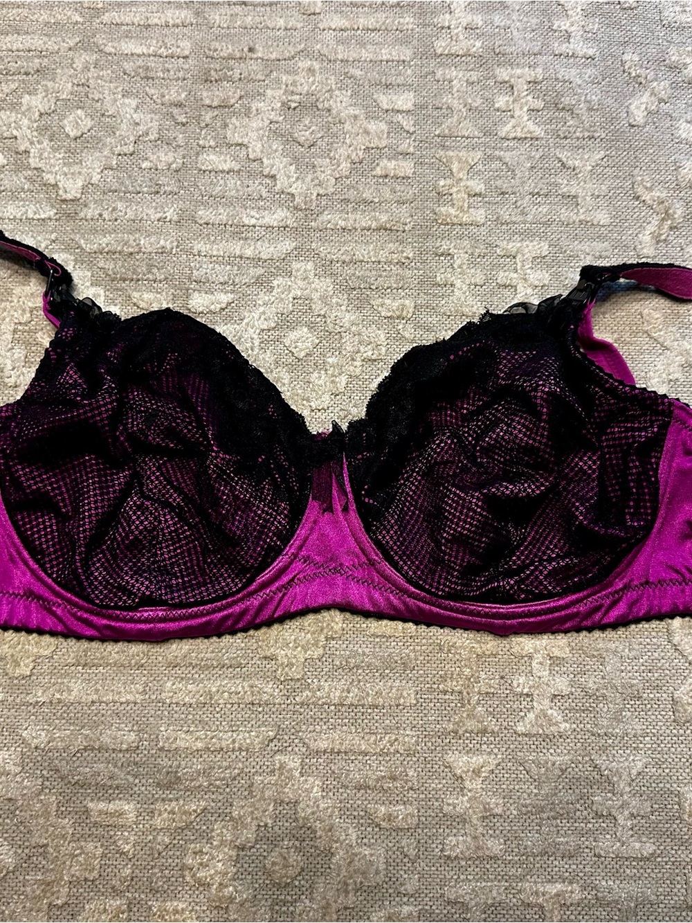 Lace-Trim Nursing Bra in Deep Magenta and Black